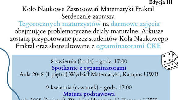 Matematycy z UwB zapraszają maturzyst&oacute;w na &bdquo;Matematyczne Pogotowie Maturalne &ndash; zadania na tacy. Edycja III&rdquo;. 